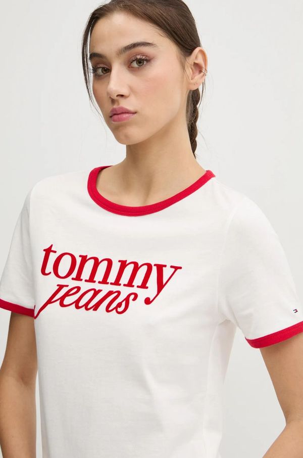 Tommy Jeans Pamučna majica Tommy Jeans za žene, boja: bež, DW0DW19449