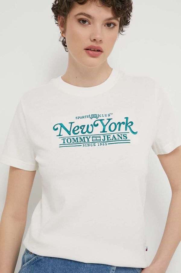 Tommy Jeans Pamučna majica Tommy Jeans za žene, boja: bež