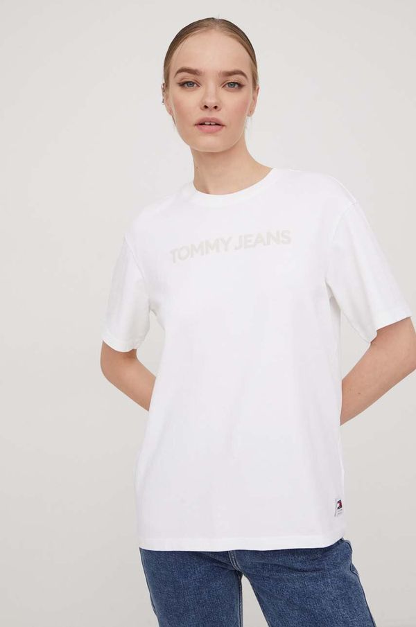 Tommy Jeans Pamučna majica Tommy Jeans za žene, boja: bijela