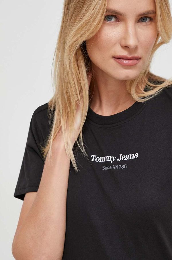 Tommy Jeans Pamučna majica Tommy Jeans za žene, boja: crna