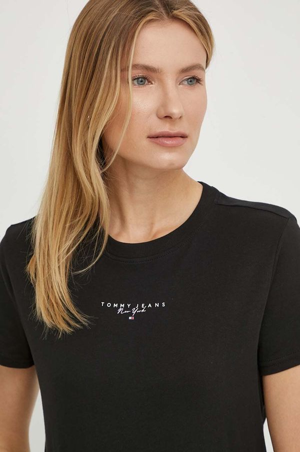 Tommy Jeans Pamučna majica Tommy Jeans za žene, boja: crna