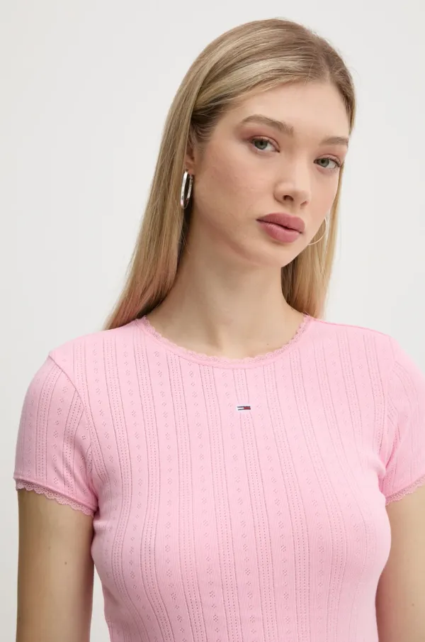Tommy Jeans Pamučna majica Tommy Jeans za žene, boja: ružičasta, DW0DW19493