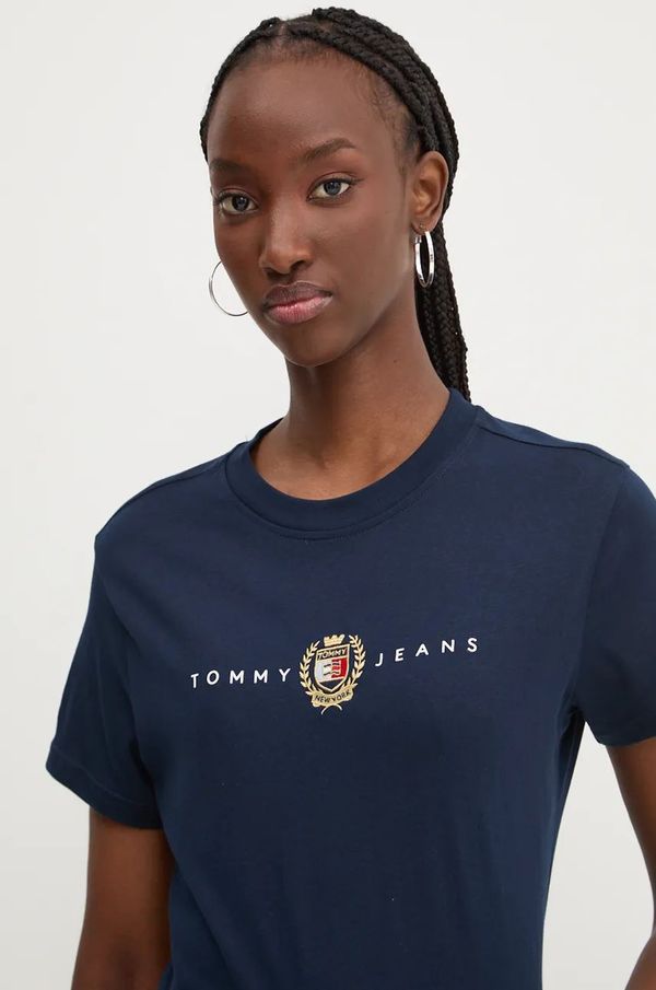 Tommy Jeans Pamučna majica Tommy Jeans za žene, boja: tamno plava, DW0DW18795