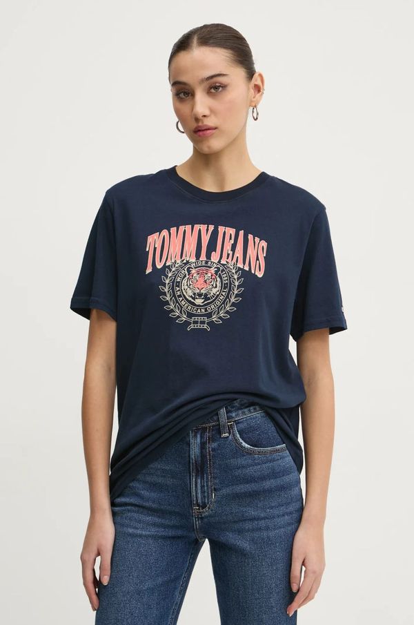 Tommy Jeans Pamučna majica Tommy Jeans za žene, boja: tamno plava, DW0DW20212