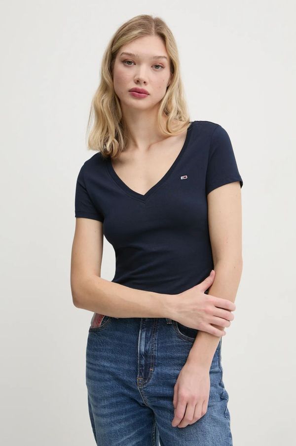 Tommy Hilfiger Pamučna majica Tommy Jeans za žene, boja: tamno plava, DW0DW20458