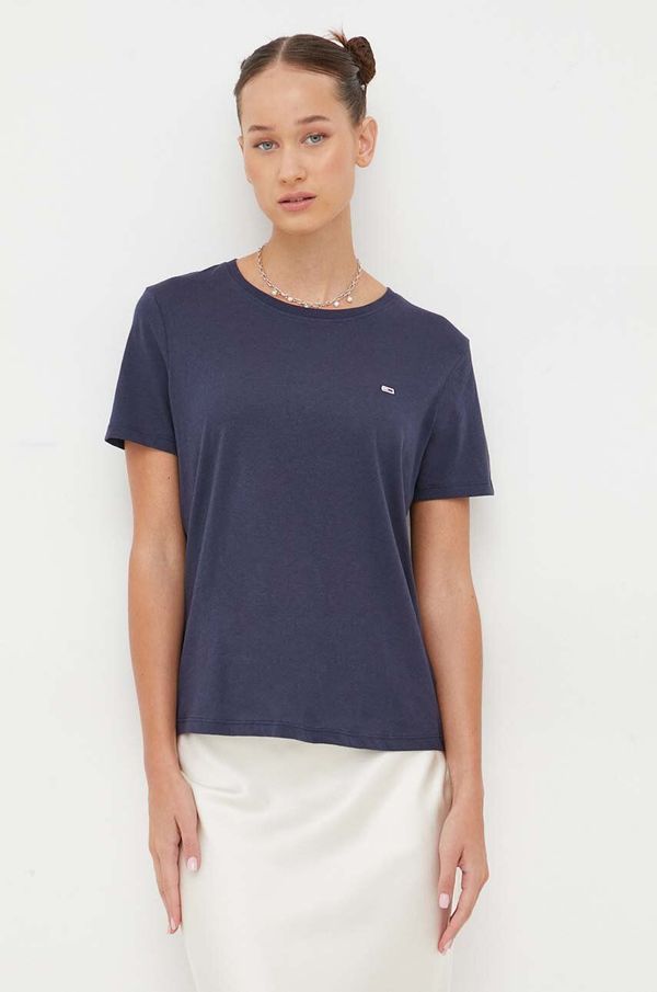Tommy Jeans Pamučna majica Tommy Jeans za žene, boja: tamno plava