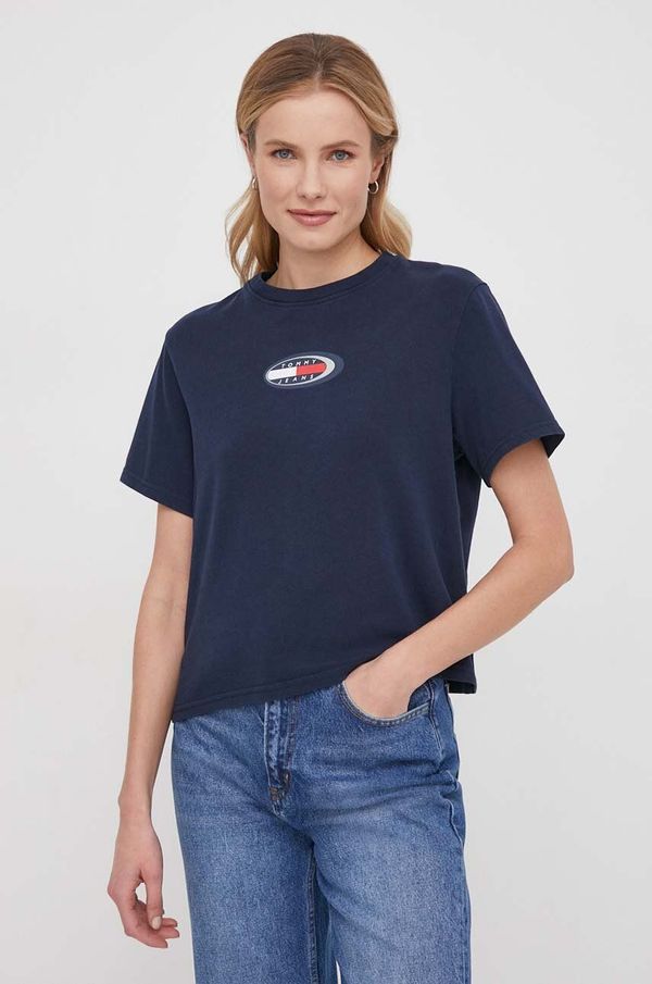 Tommy Jeans Pamučna majica Tommy Jeans za žene, boja: tamno plava