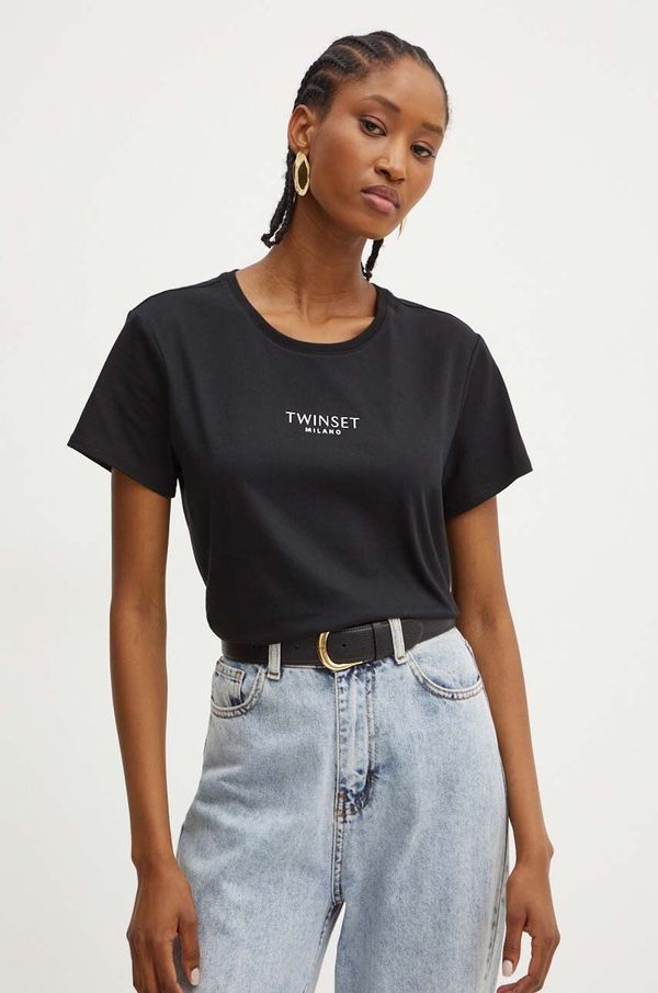Twinset Pamučna majica Twinset za žene, boja: crna, 242TP2321