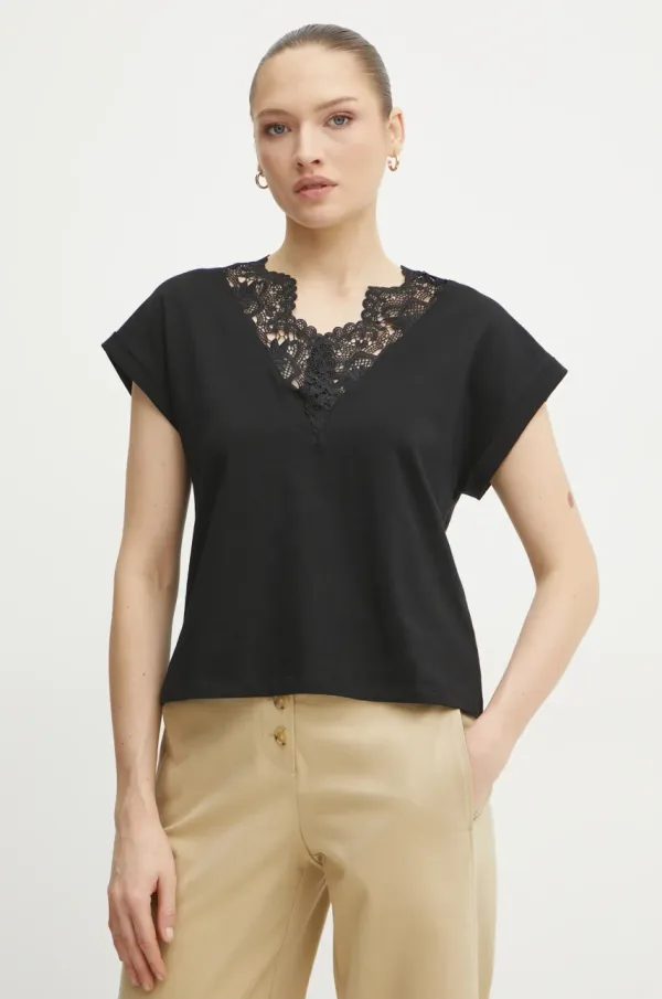 Twinset Pamučna majica Twinset za žene, boja: crna, 251TP2292