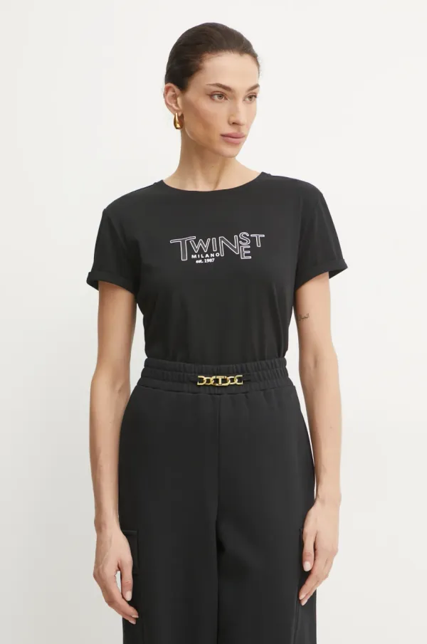 Twinset Pamučna majica Twinset za žene, boja: crna, 251TP2540