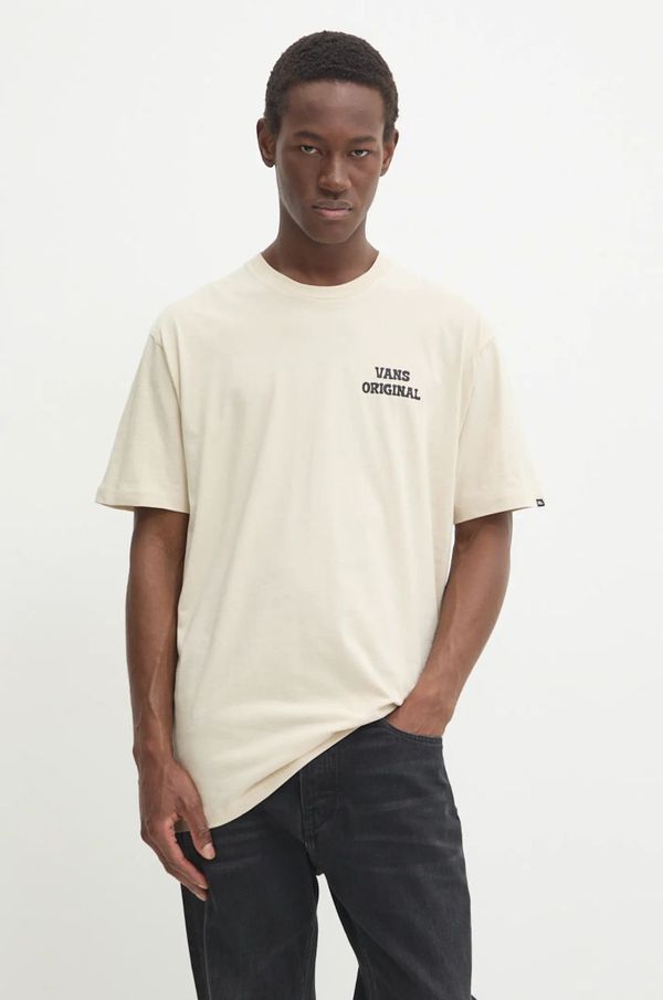 Vans Pamučna majica Vans za muškarce, boja: bež, s tiskom, VN000KHV2N11