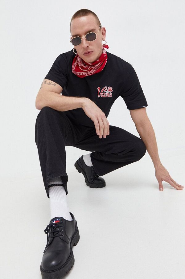 Vans Pamučna majica Vans za muškarce, boja: crna, s tiskom