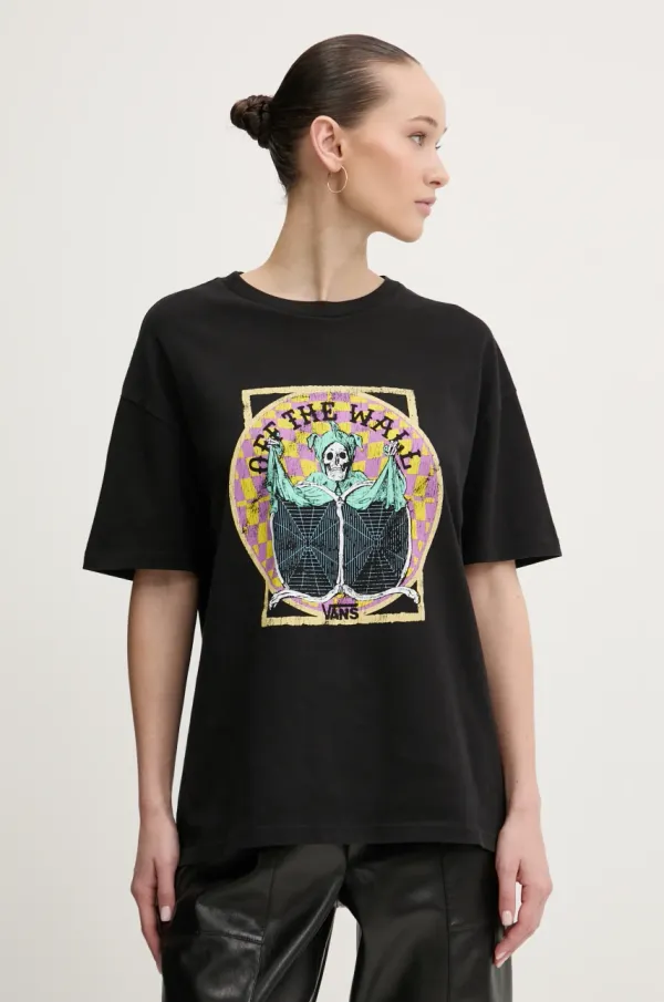 Vans Pamučna majica Vans za žene, boja: crna, VN000NXFBLK1