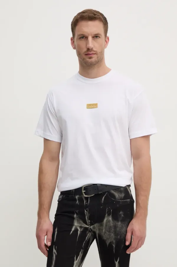 Versace Jeans Couture Pamučna majica Versace Jeans Couture za muškarce, boja: bijela, s aplikacijom, 77GAHT08 CJ00T