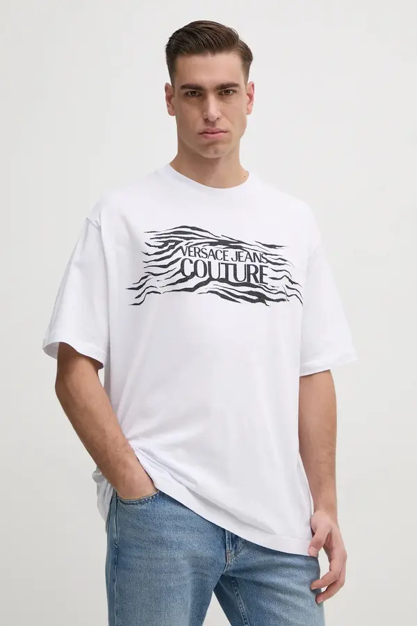 Versace Pamučna majica Versace Jeans Couture za muškarce, boja: bijela, s aplikacijom, 78GAH6L1 J0001