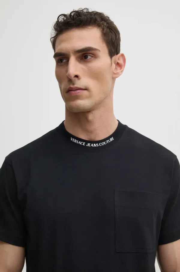 Versace Jeans Couture Pamučna majica Versace Jeans Couture za muškarce, boja: crna, bez uzorka, 78GAHE03 CJ00E