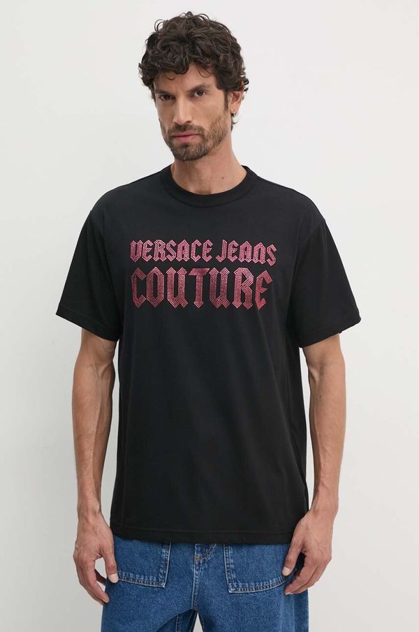 Versace Jeans Couture Pamučna majica Versace Jeans Couture za muškarce, boja: crna, s aplikacijom, 77GAHL00 CJ01L