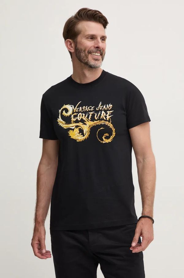 Versace Jeans Couture Pamučna majica Versace Jeans Couture za muškarce, boja: crna, s tiskom, 77GAHC00 CJ01C