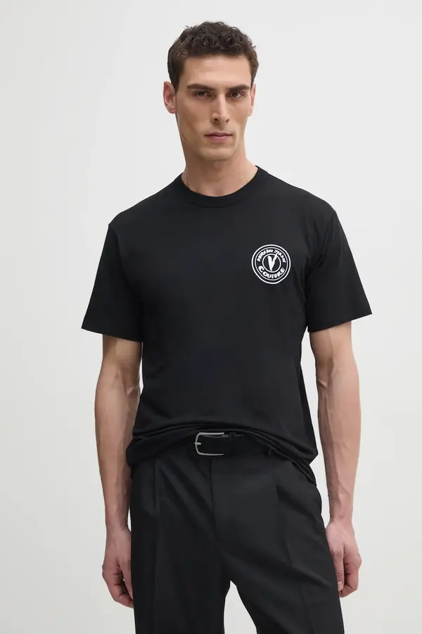 Versace Pamučna majica Versace Jeans Couture za muškarce, boja: crna, s tiskom, 78GAHE07 CJ00E