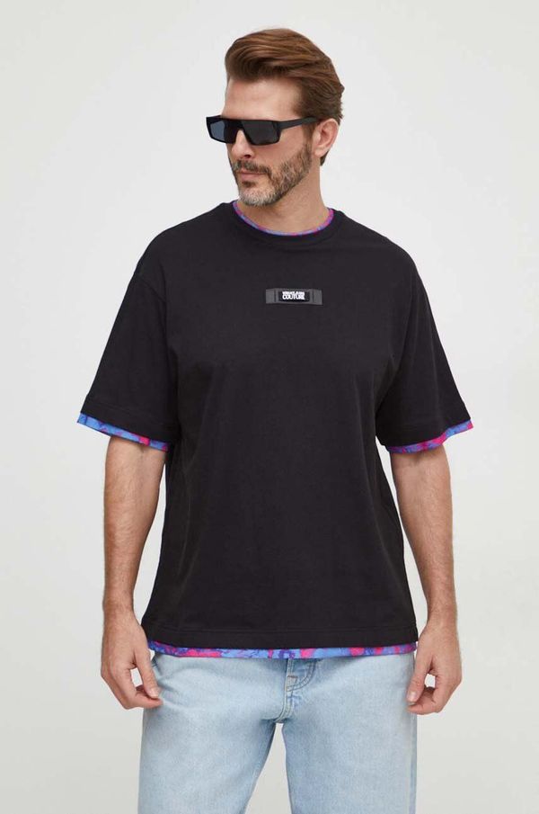 Versace Jeans Couture Pamučna majica Versace Jeans Couture za muškarce, boja: crna, s uzorkom