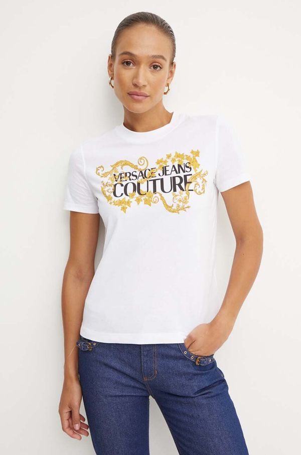 Versace Jeans Couture Pamučna majica Versace Jeans Couture za žene, boja: bijela, 77HAHE05 CJ00E