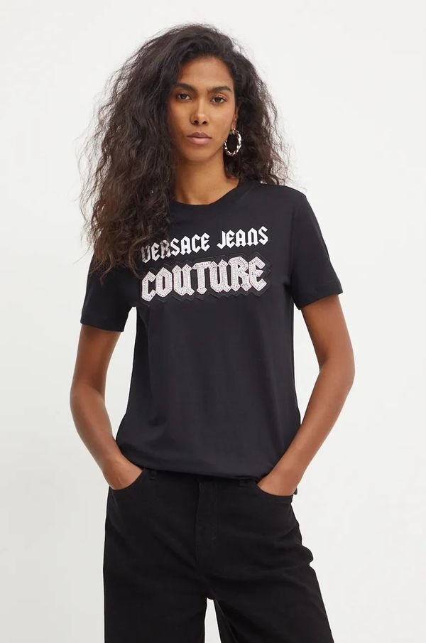 Versace Jeans Couture Pamučna majica Versace Jeans Couture za žene, boja: crna, 77HAHC02 CJ01C