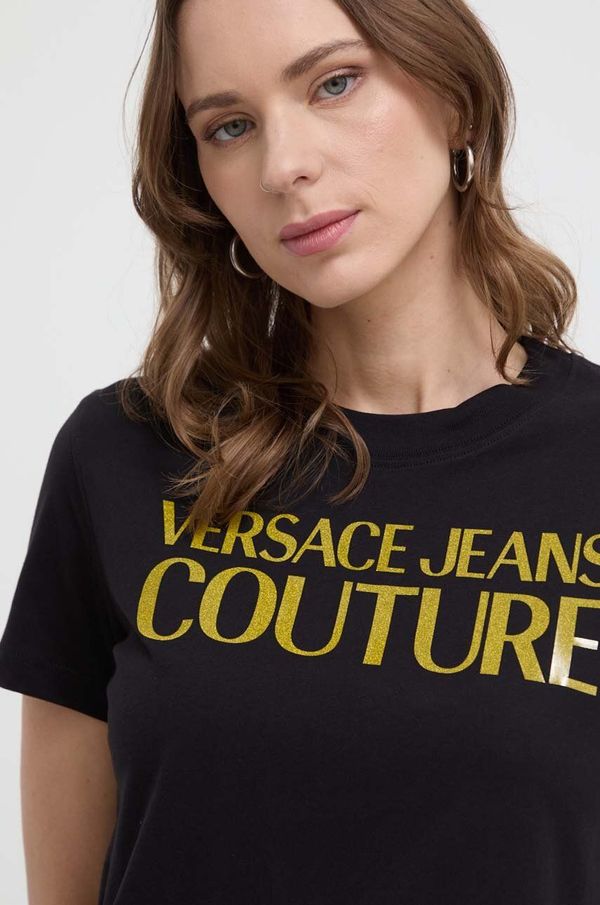 Versace Jeans Couture Pamučna majica Versace Jeans Couture za žene, boja: crna