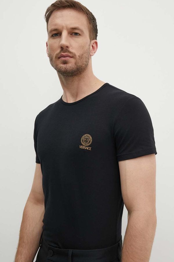 Versace Pamučna majica Versace za muškarce, boja: crna, s tiskom, AUU01005 1A10011