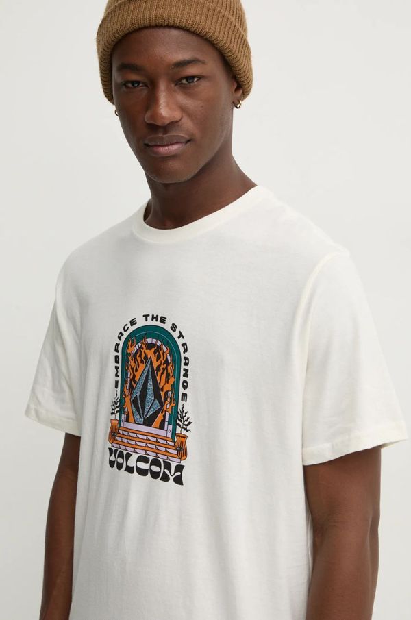 Volcom Pamučna majica Volcom za muškarce, boja: bež, s tiskom, A5032401