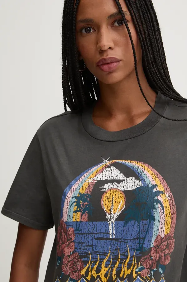 Volcom Pamučna majica Volcom za žene, boja: siva, B3532400