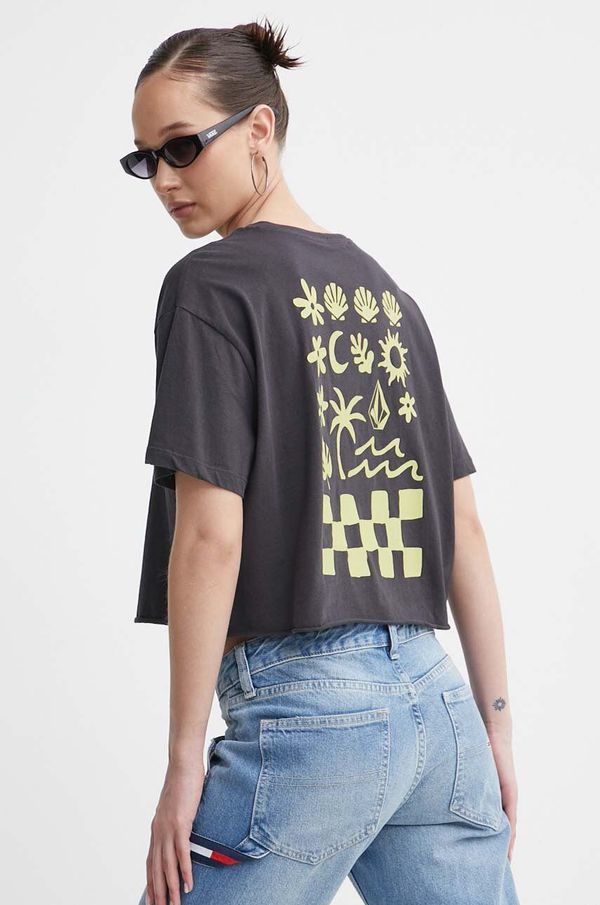 Volcom Pamučna majica Volcom za žene, boja: siva