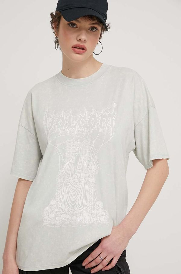 Volcom Pamučna majica Volcom za žene, boja: zelena