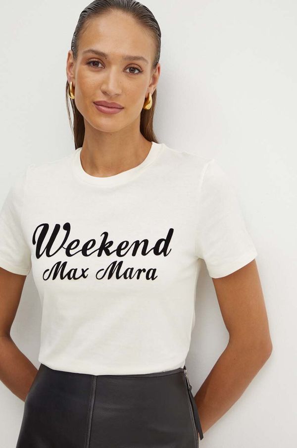 Weekend Max Mara Pamučna majica Weekend Max Mara za žene, boja: bež, 2425976031600