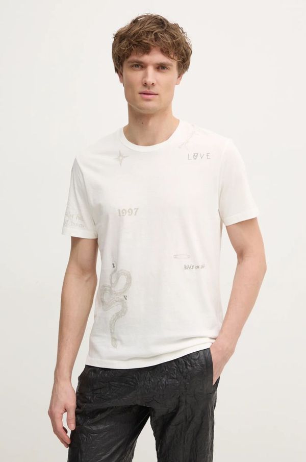 Zadig&Voltaire Pamučna majica ZADIG&VOLTAIRE za muškarce, boja: bež, s tiskom, JMTS01659