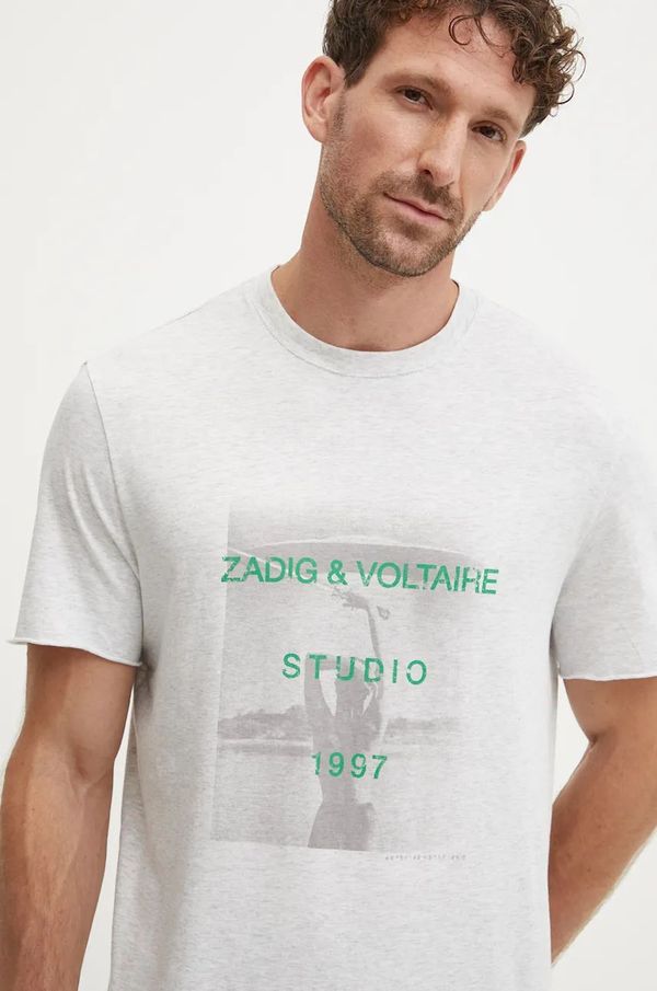 Zadig&Voltaire Pamučna majica ZADIG&VOLTAIRE za muškarce, boja: siva, s tiskom, JMTS00658