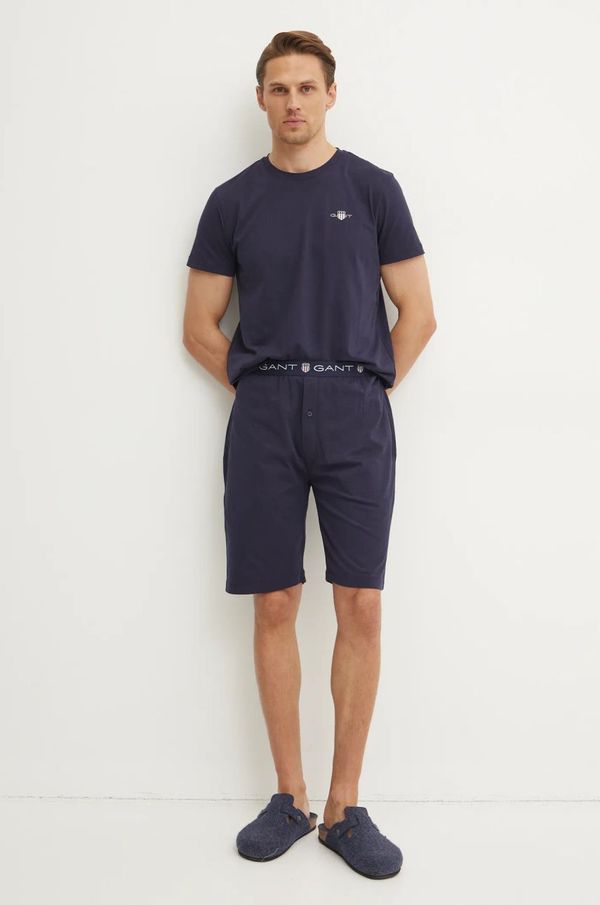 Gant Pamučna pidžama Gant boja: tamno plava, s tiskom, 902449900