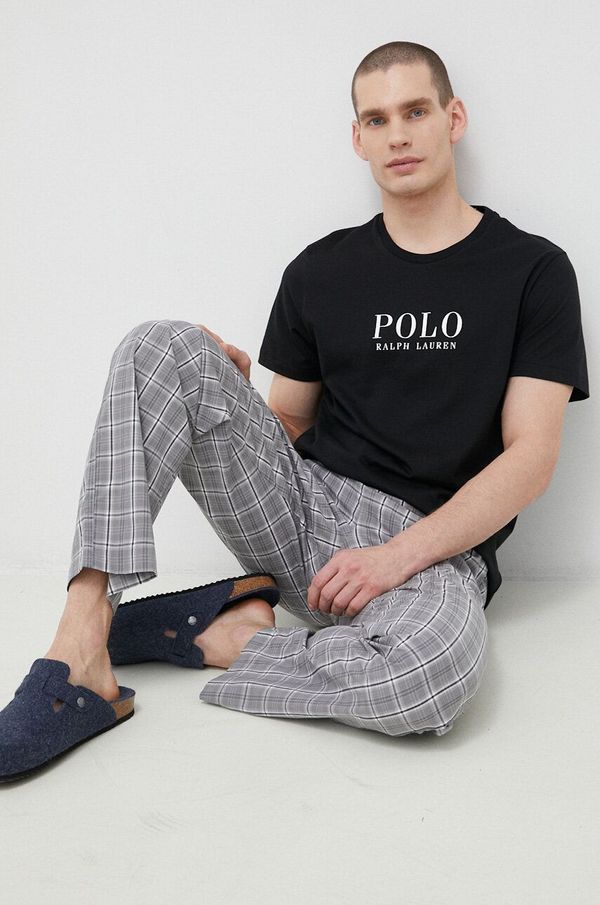 Polo Ralph Lauren Pamučna pidžama kratkih rukava Polo Ralph Lauren boja: crna, s tiskom