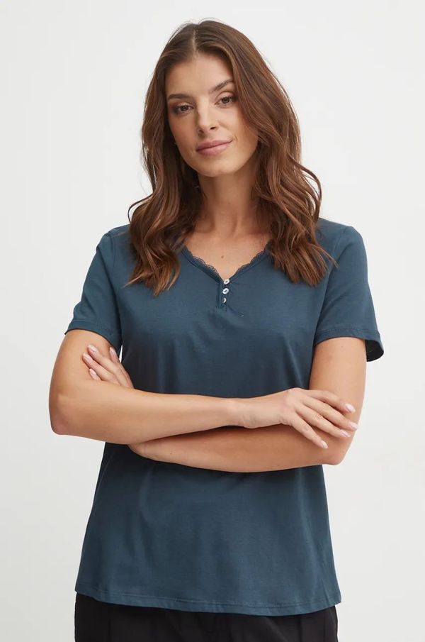 women'secret Pamučna pidžama kratkih rukava women'secret MIX AND MATCH CEREMONY boja: tirkizna, pamučna, 3278402