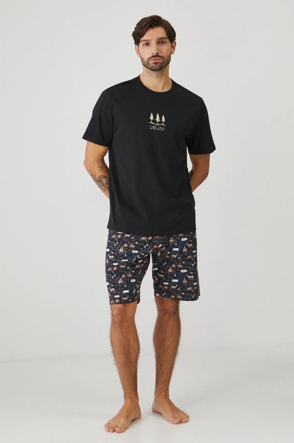 Medicine Pamučna pidžama Medicine za muškarce, boja: crna, s uzorkom