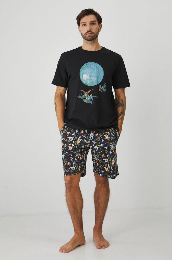 Medicine Pamučna pidžama Medicine za muškarce, boja: crna, s uzorkom