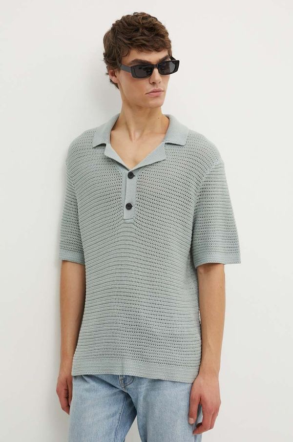 Abercrombie & Fitch Pamučna polo majica Abercrombie & Fitch boja: siva, bez uzorka