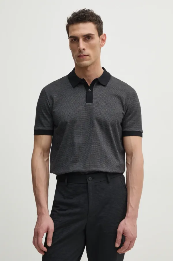 BOSS Pamučna polo majica BOSS za muškarce, boja: crna, s uzorkom, 50532246