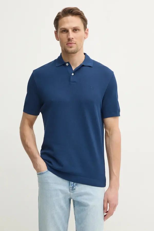 Hackett London Pamučna polo majica Hackett London za muškarce, boja: tamno plava, bez uzorka, HM563450