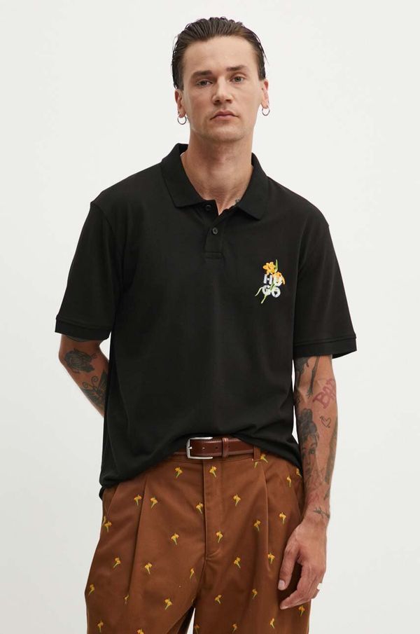 Hugo Pamučna polo majica HUGO boja: crna, bez uzorka, 50517409