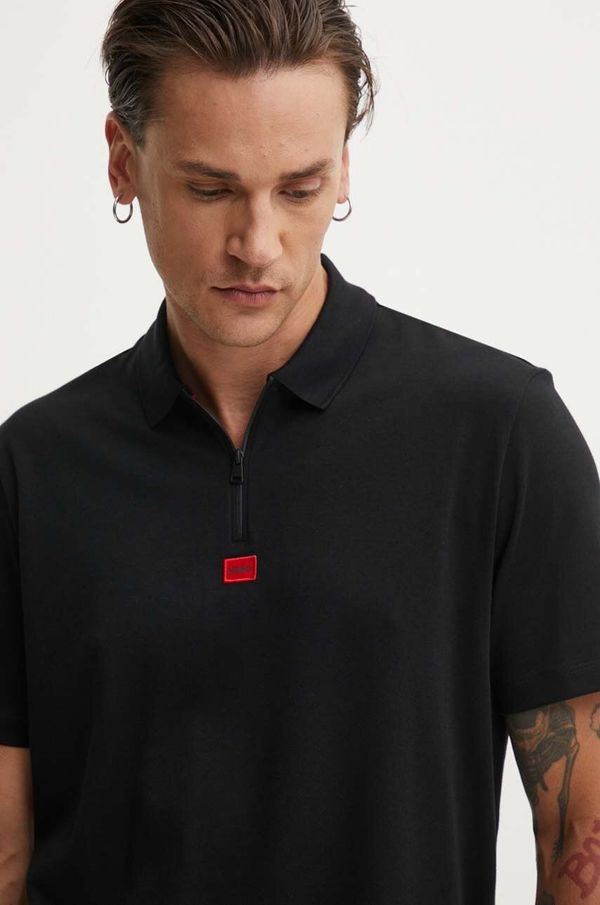 Hugo Pamučna polo majica HUGO boja: crna, bez uzorka