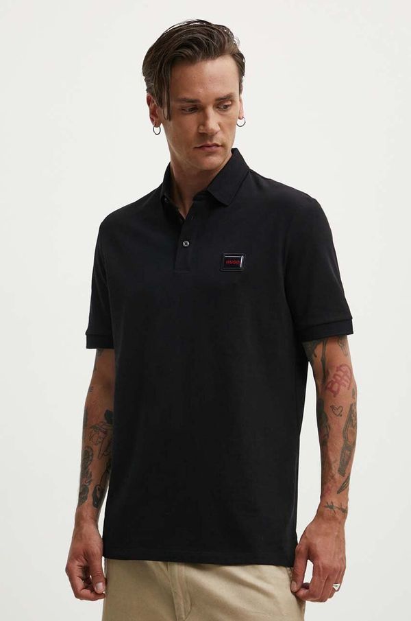 Hugo Pamučna polo majica HUGO boja: crna, s aplikacijom, 50528173