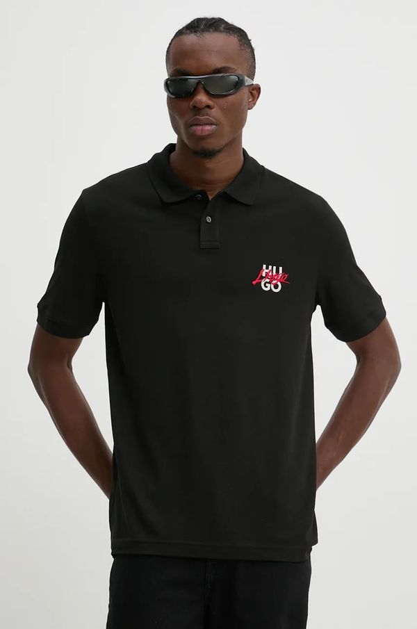 Hugo Pamučna polo majica HUGO boja: crna, s tiskom, 50533657