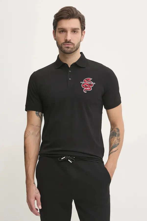 Karl Lagerfeld Pamučna polo majica Karl Lagerfeld boja: crna, s aplikacijom, 551225.745400