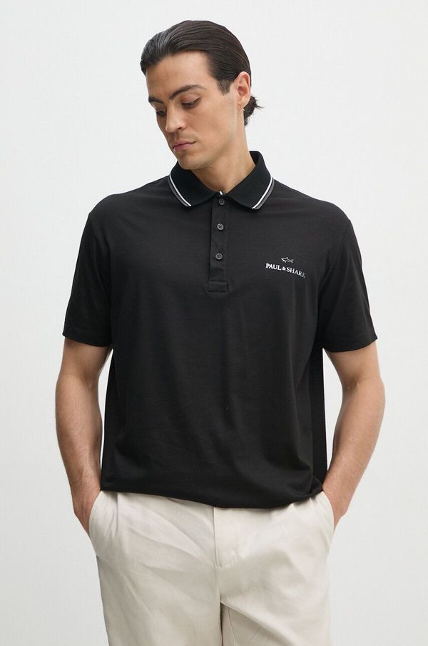 Paul&Shark Pamučna polo majica Paul&Shark boja: crna, s tiskom, 14311713