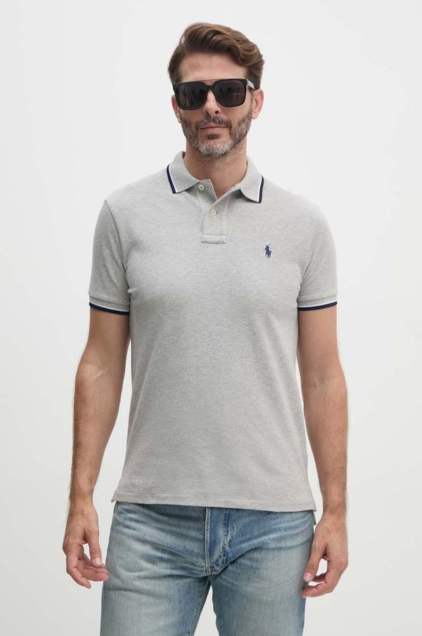 Polo Ralph Lauren Pamučna polo majica Polo Ralph Lauren boja: siva, bez uzorka